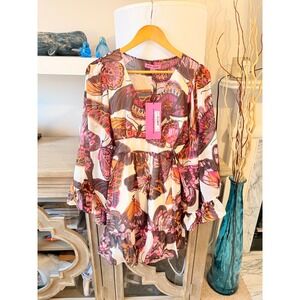 Betsey Johnson Bambi Mini Dress Womens Sonic White Pink Orange Butterfly S NEW